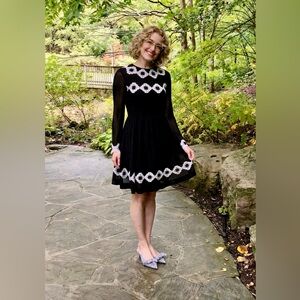 Ted Baker Black Lace Dress – Sheer Sleeve Cocktail / Wedding Guest